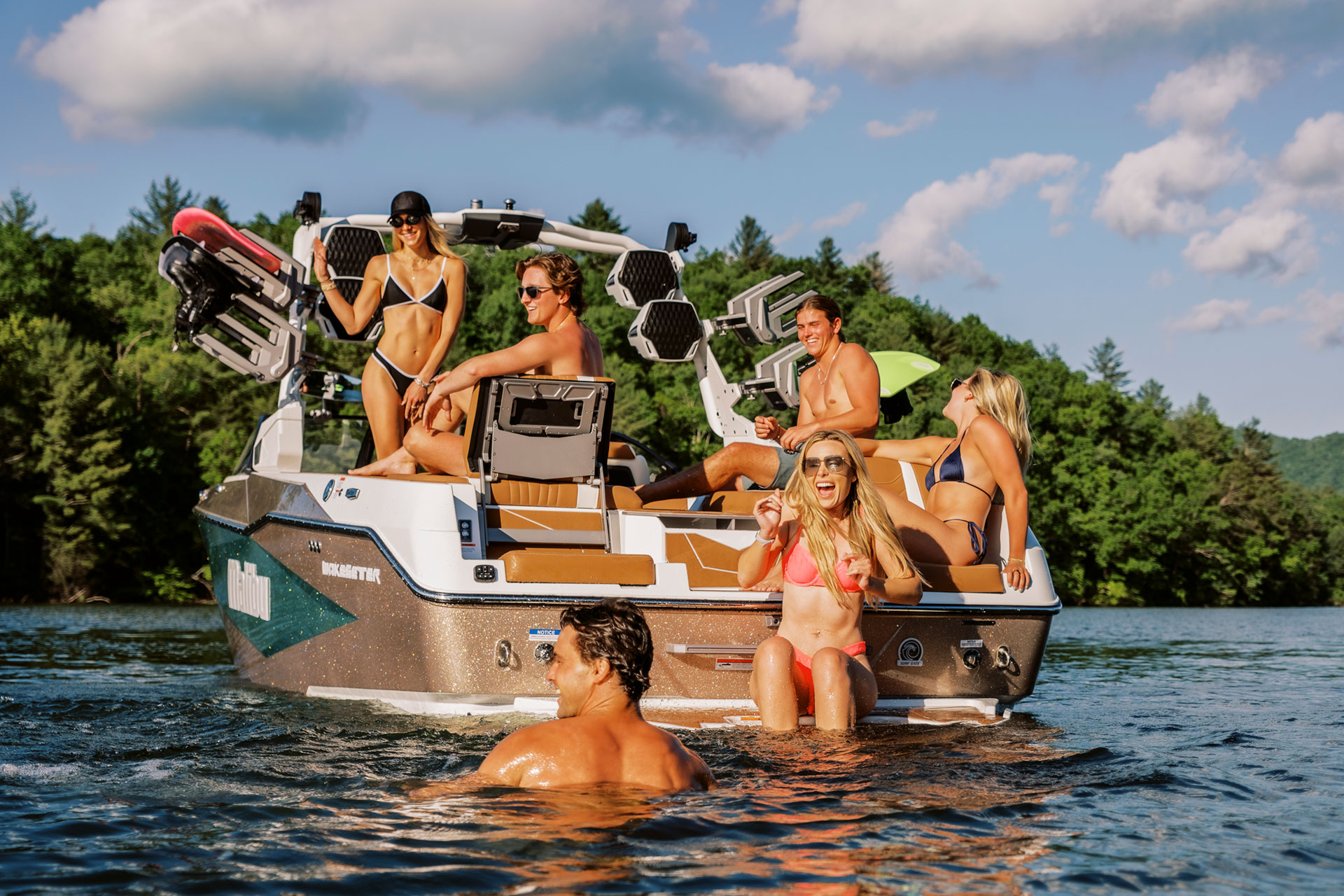 Group of friends on a Malibu boat